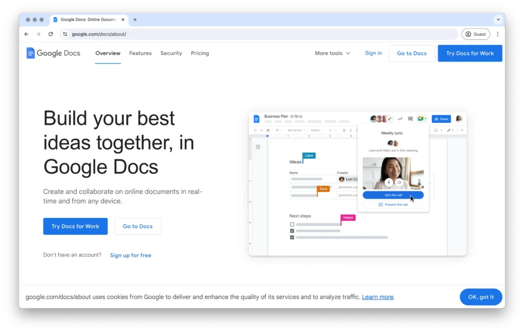 Google Docs tool for collaborative content creation in SaaS strategies