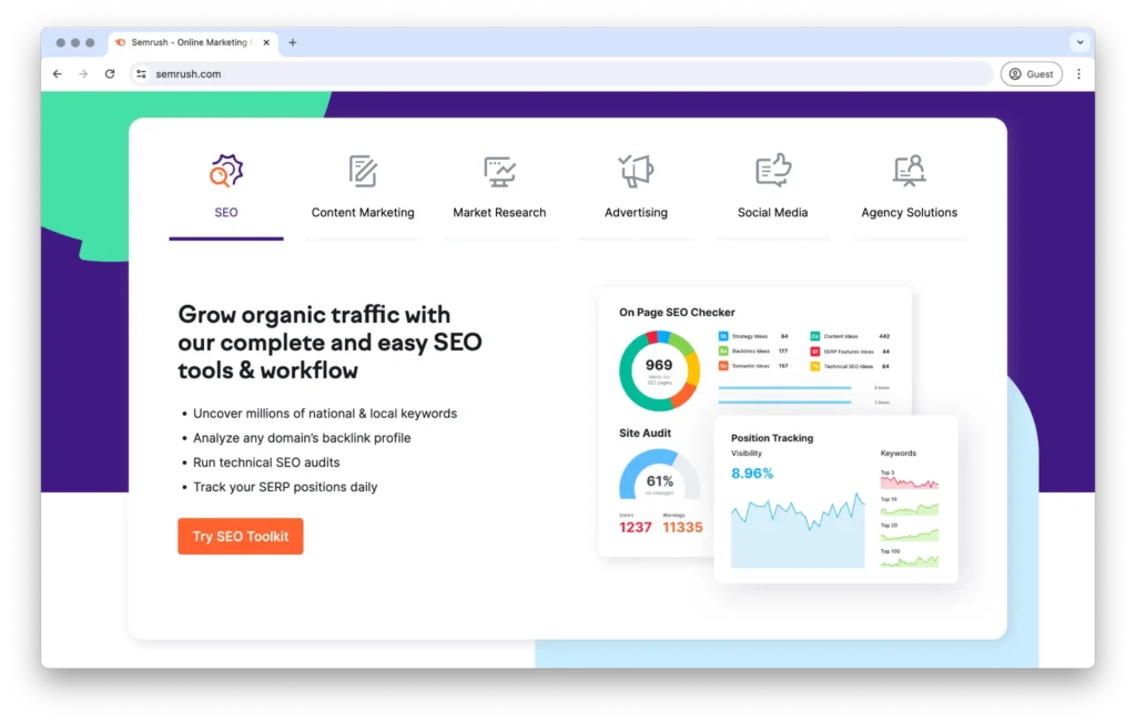 SEMrush tool for competitive analysis and SEO optimization in SaaS content strategy